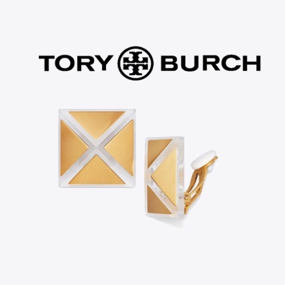 Tory Burch Geo Pyramid clip on earrings